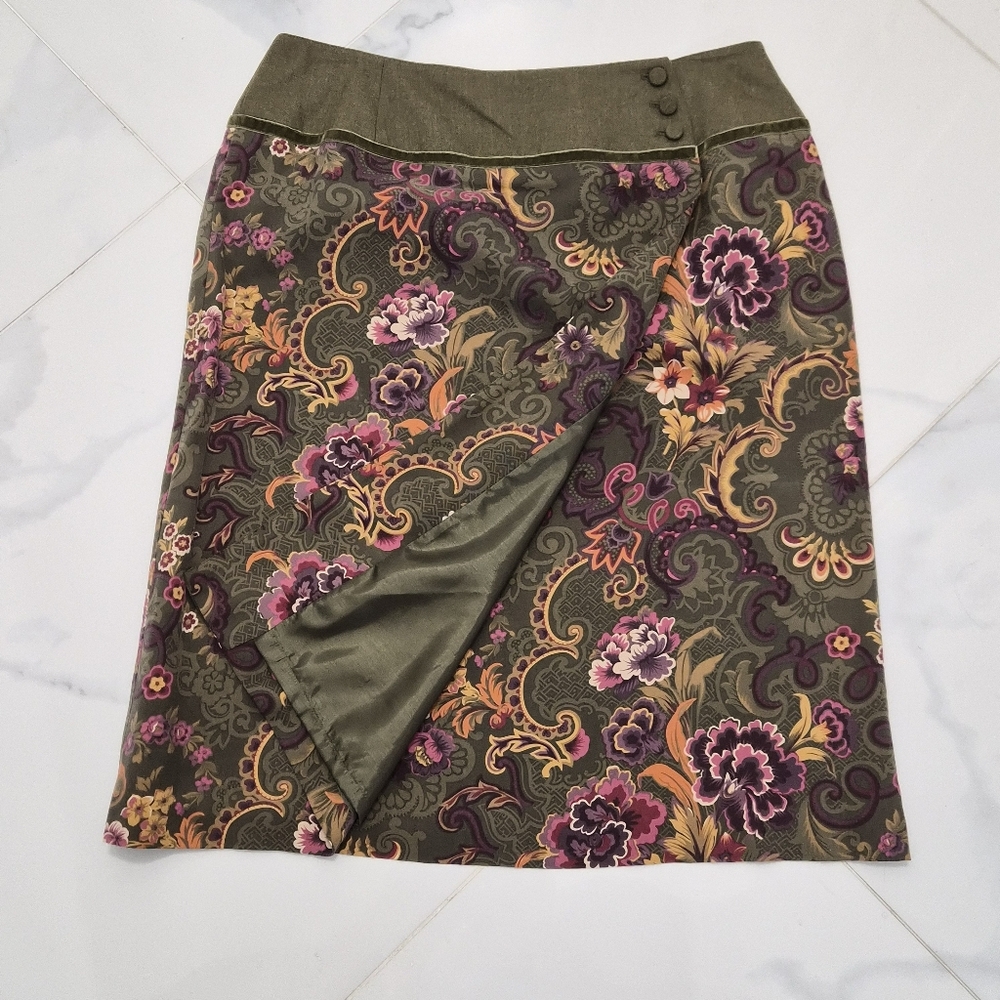 Pendleton‎ Wool & Silk Wrap Skirt Size 16 Olive w/ Paisley Floral Pattern